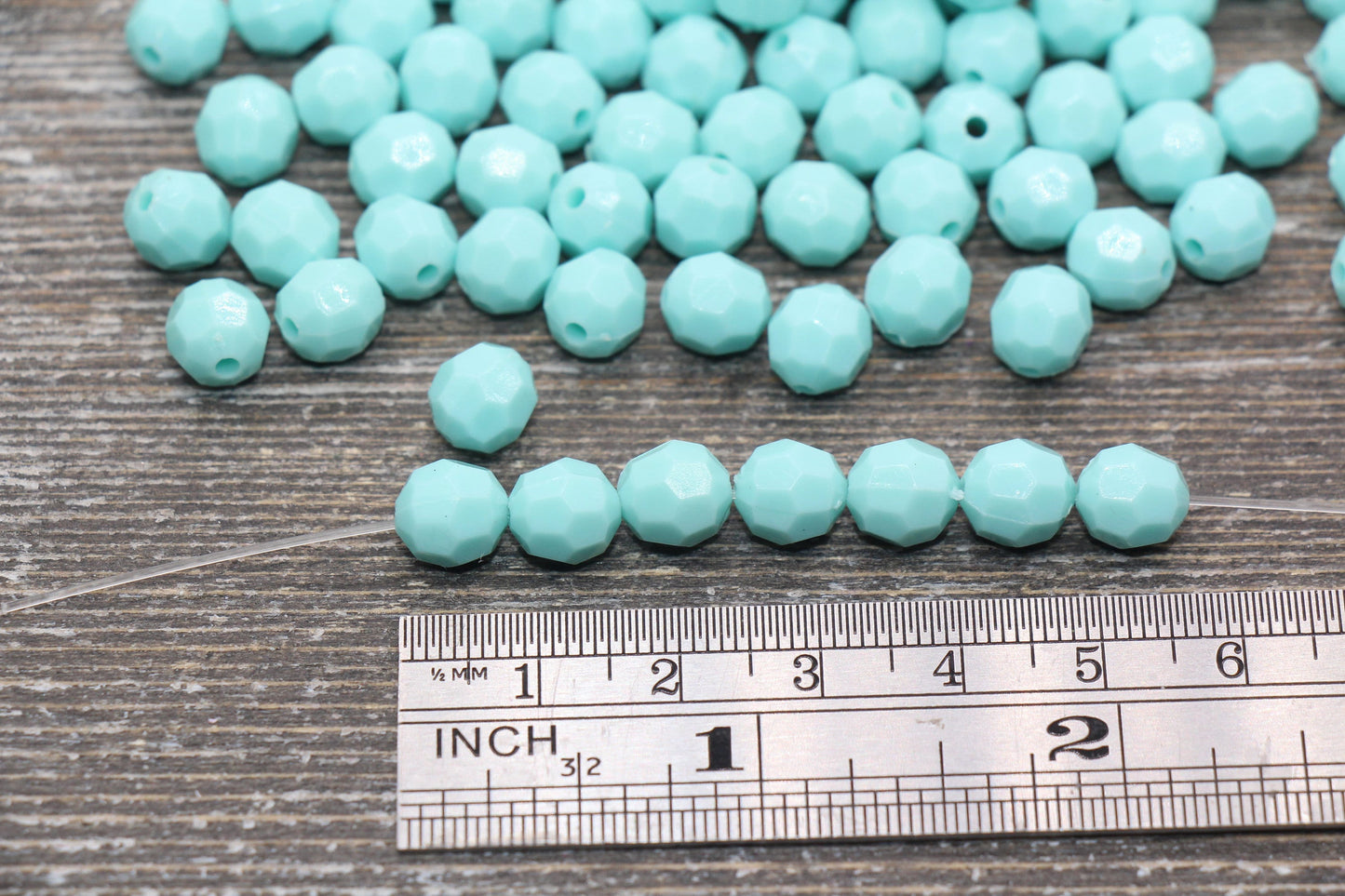 8mm Mint Blue Faceted Gumball Beads, Round Acrylic Loose Beads, Chunky Beads, Faceted Plastic Beads, Bubble Gum Beads #559