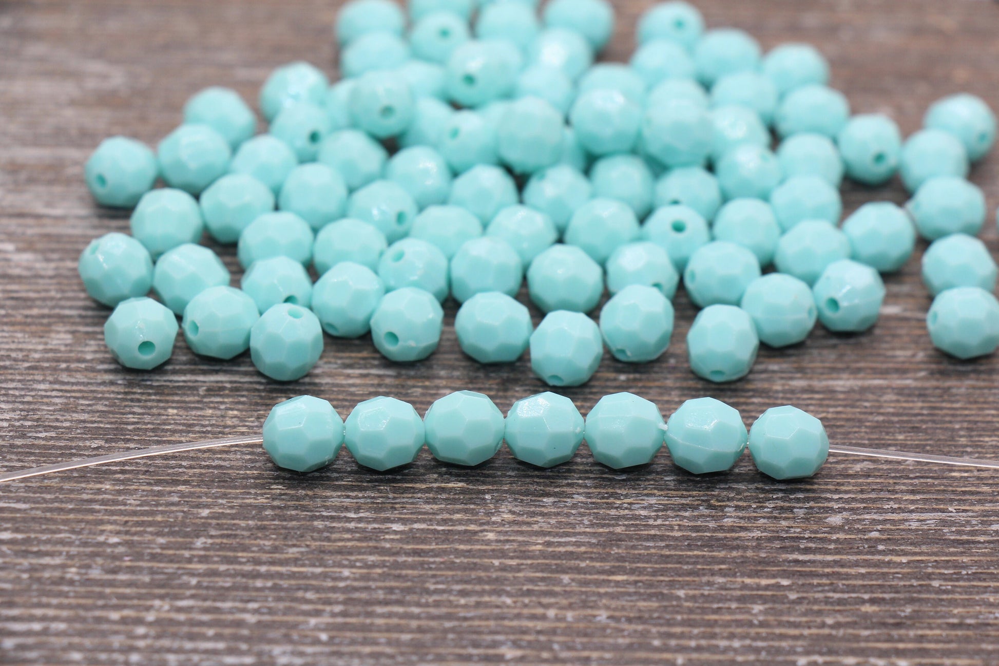 8mm Mint Blue Faceted Gumball Beads, Round Acrylic Loose Beads, Chunky Beads, Faceted Plastic Beads, Bubble Gum Beads #559