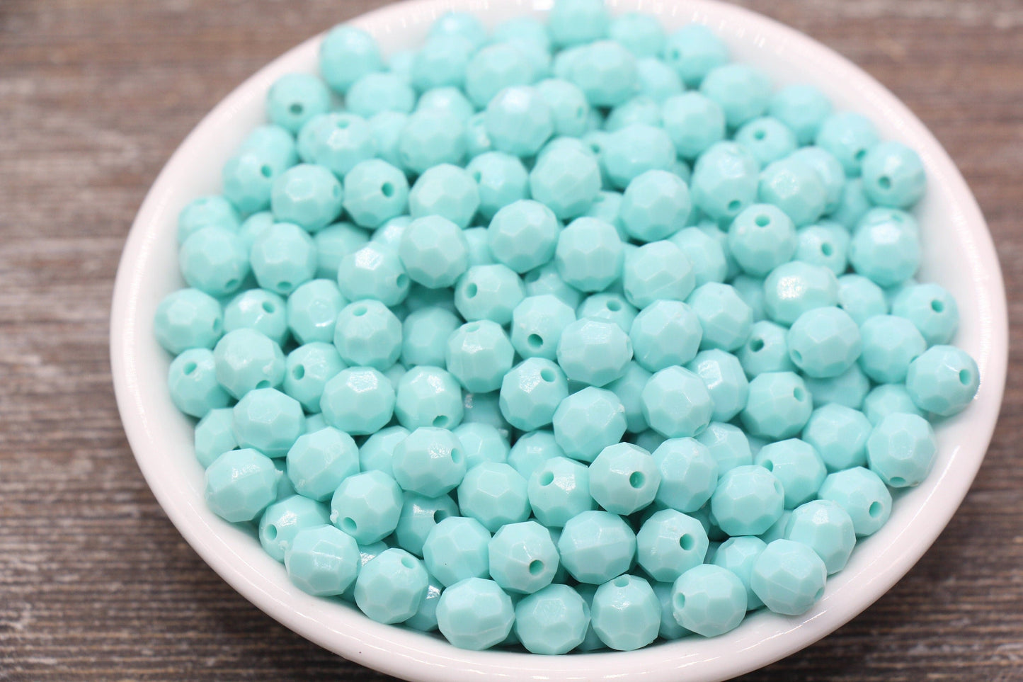 8mm Mint Blue Faceted Gumball Beads, Round Acrylic Loose Beads, Chunky Beads, Faceted Plastic Beads, Bubble Gum Beads #559