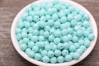 8mm Mint Blue Faceted Gumball Beads, Round Acrylic Loose Beads, Chunky Beads, Faceted Plastic Beads, Bubble Gum Beads #559