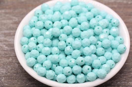 8mm Mint Blue Faceted Gumball Beads, Round Acrylic Loose Beads, Chunky Beads, Faceted Plastic Beads, Bubble Gum Beads #559