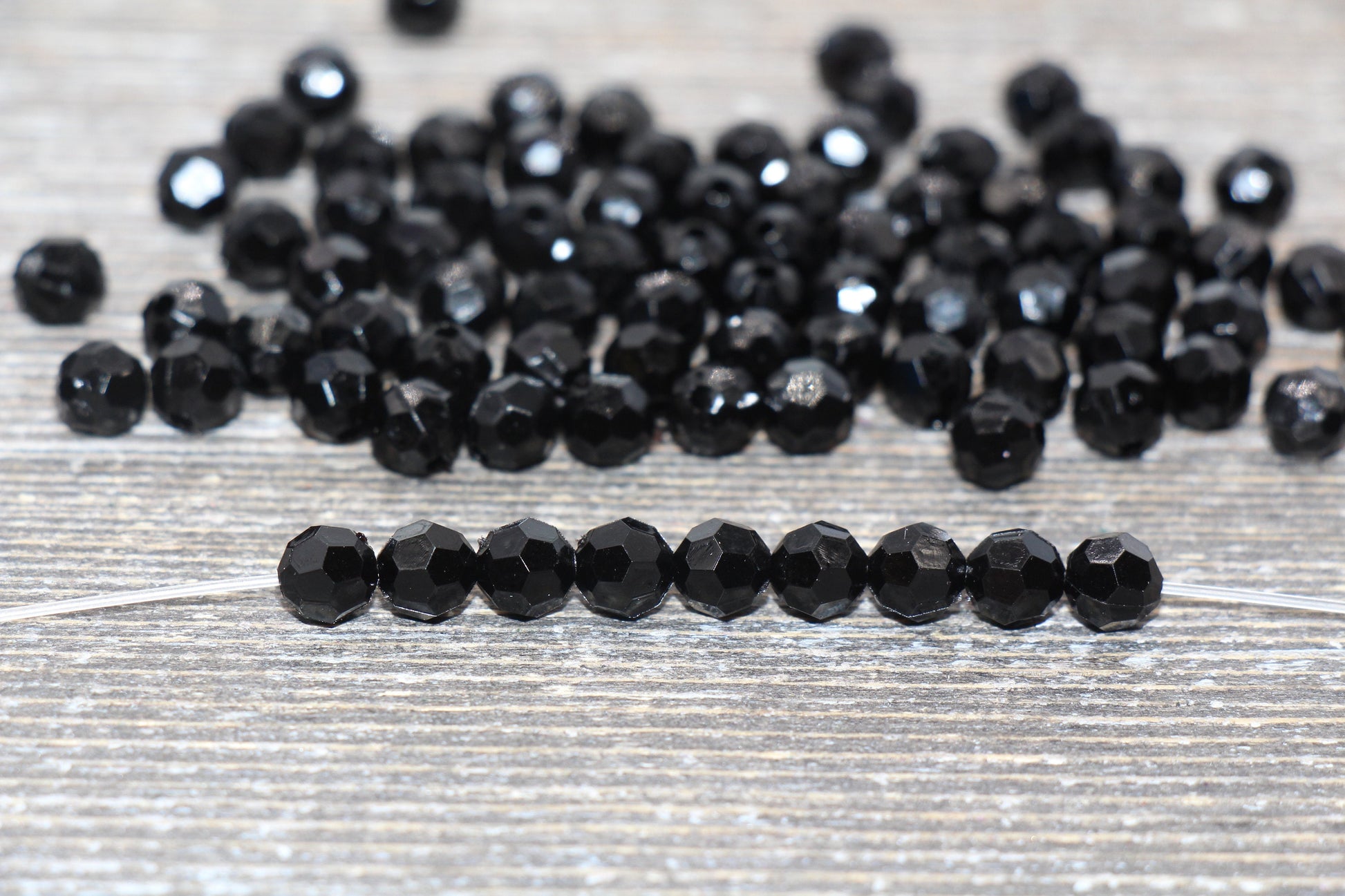6mm Black Faceted Gumball Beads, Faceted Acrylic Loose Beads, Bubblegum Beads, Chunky Beads, Plastic Faceted Bead #1738