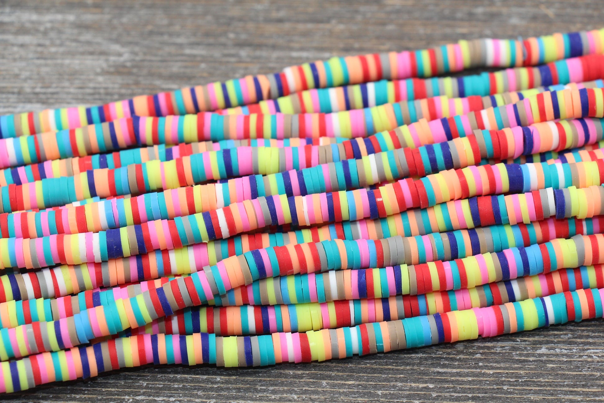 6mm Multicolored Heishi Beads, Mixed Color Polymer Clay Disc Beads, African Disc Beads, Wholesale Vinyl Heishi, 16 inch Strand #116