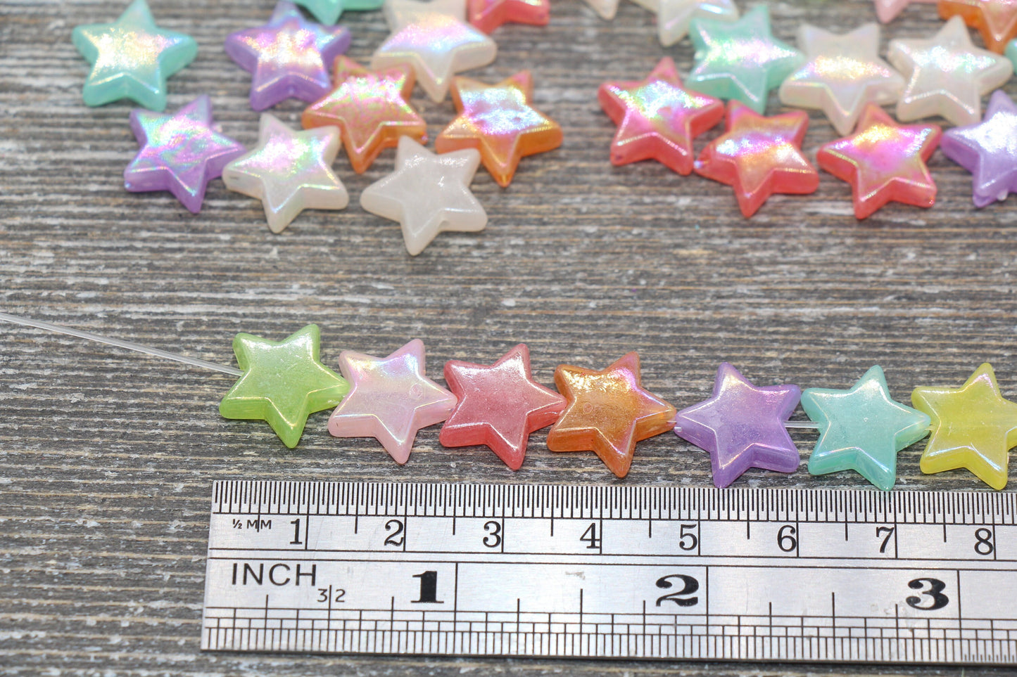 Iridescent Multicolored Star Beads, Rainbow Acrylic Star Beads, Plastic Colorful Star Beads #1742