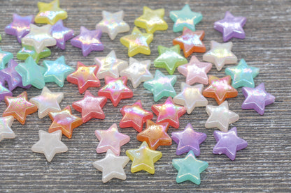 Iridescent Multicolored Star Beads, Rainbow Acrylic Star Beads, Plastic Colorful Star Beads #1742