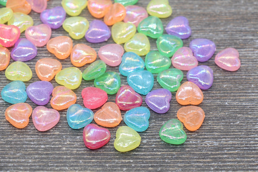 Iridescent Multicolored Heart Beads, Rainbow Acrylic Heart Beads, Plastic Colorful Heart Beads #1743
