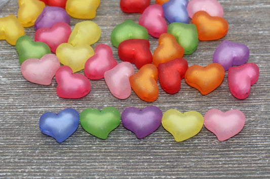 Matte Multicolored Heart Beads, Frosted Large Heart Beads, Plastic Colorful Heart Beads #1750