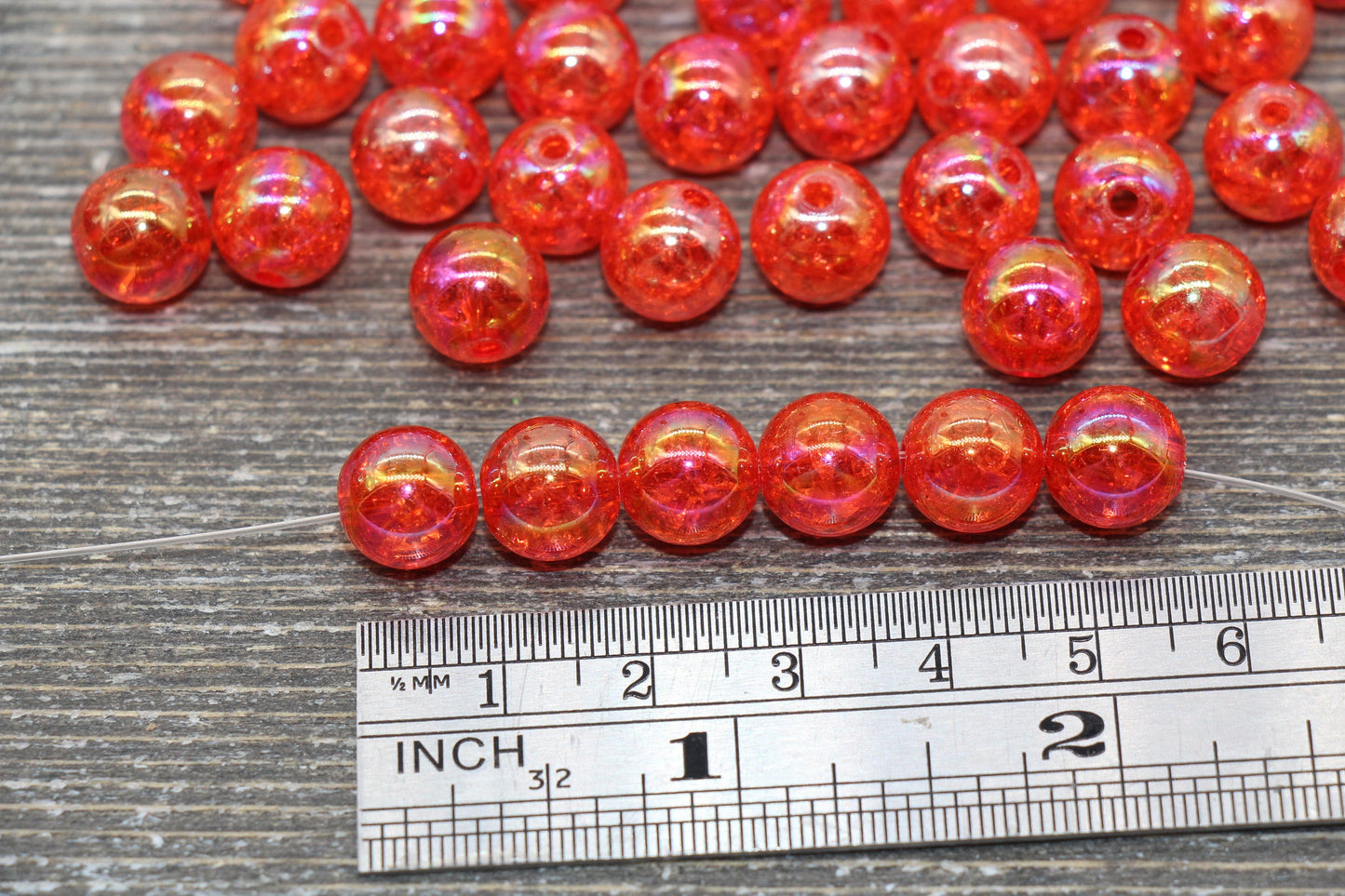 10mm Red AB Gumball Beads, Iridescent Acrylic Crackle Loose Beads, Bubblegum Beads, Chunky Beads, Smooth Round Plastic Beads #339