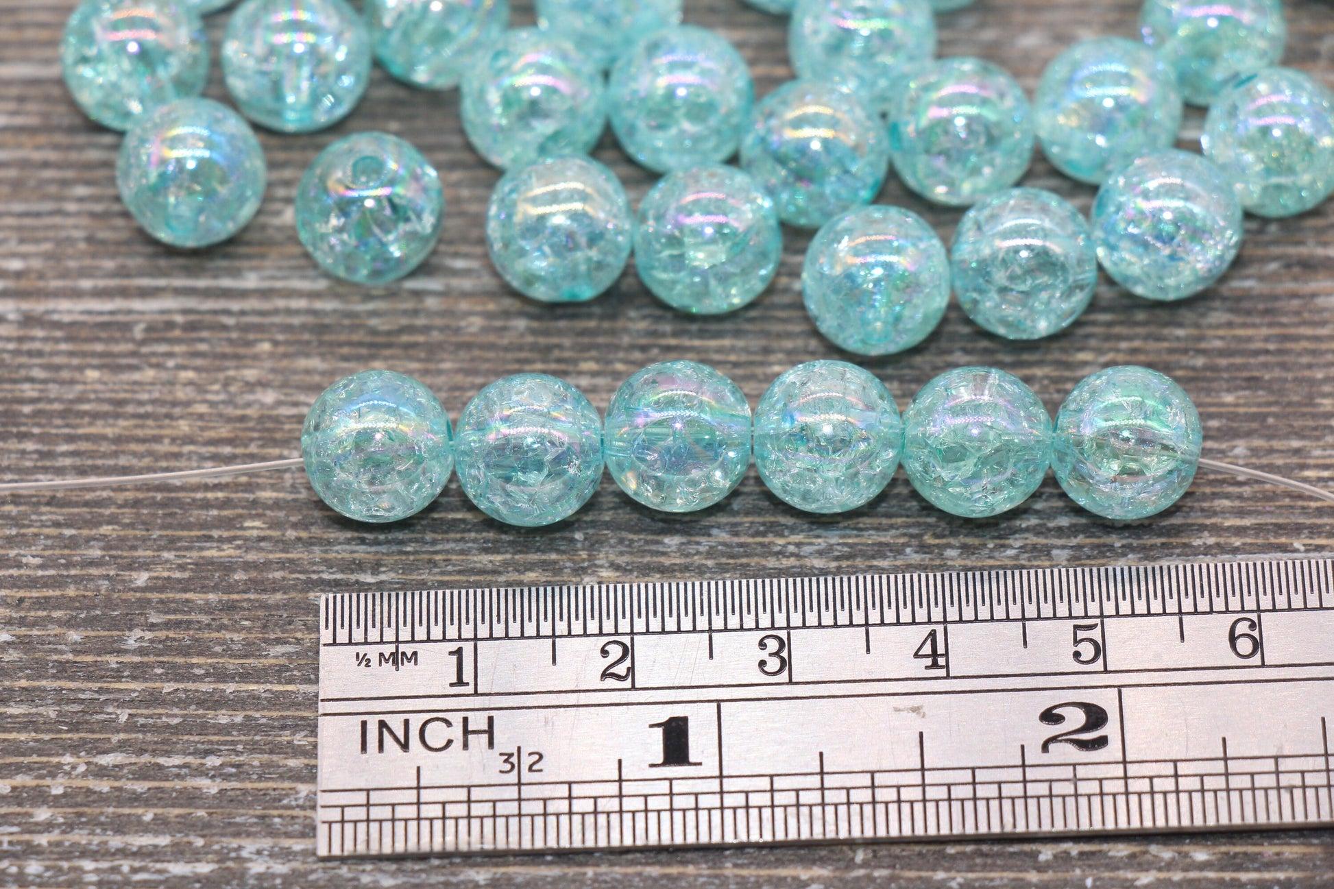 10mm Blue AB Gumball Beads, Iridescent Acrylic Crackle Loose Beads, Bubblegum Beads, Chunky Beads, Smooth Round Plastic Beads #1754