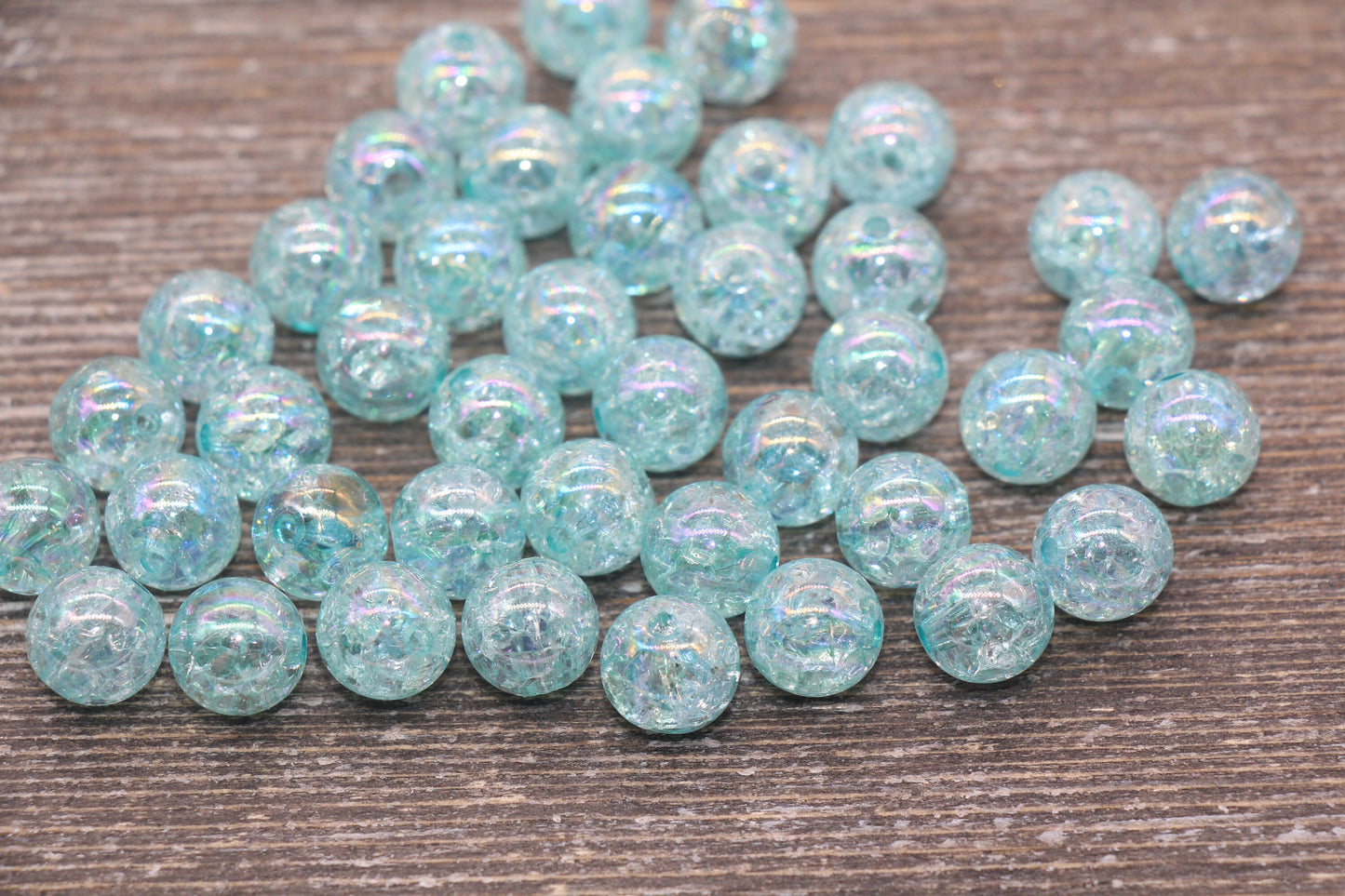 10mm Blue AB Gumball Beads, Iridescent Acrylic Crackle Loose Beads, Bubblegum Beads, Chunky Beads, Smooth Round Plastic Beads #1754