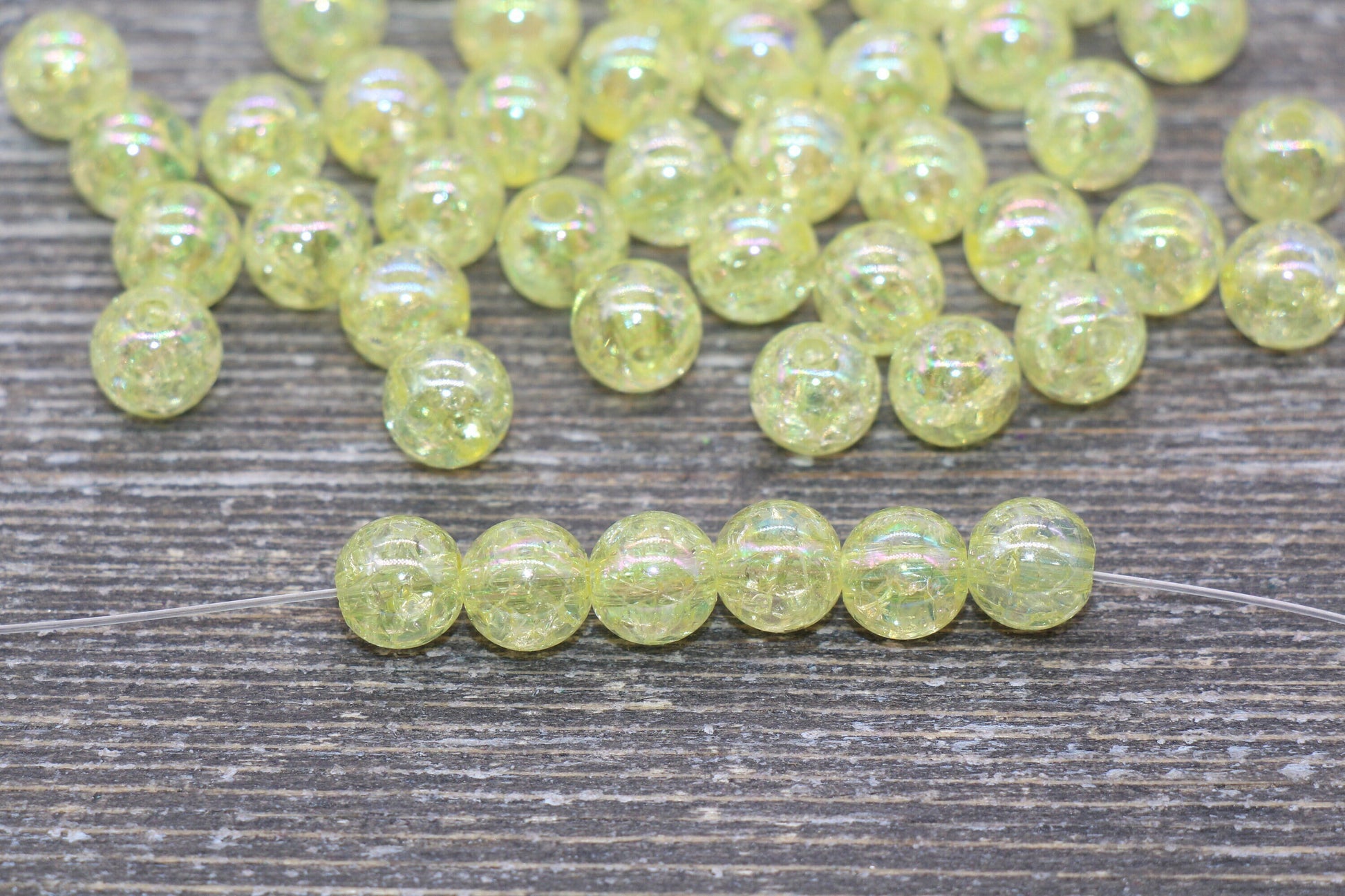 8mm Yellow AB Gumball Beads, Iridescent Acrylic Crackle Loose Beads, Bubblegum Beads, Chunky Beads, Smooth Round Plastic Beads #1755