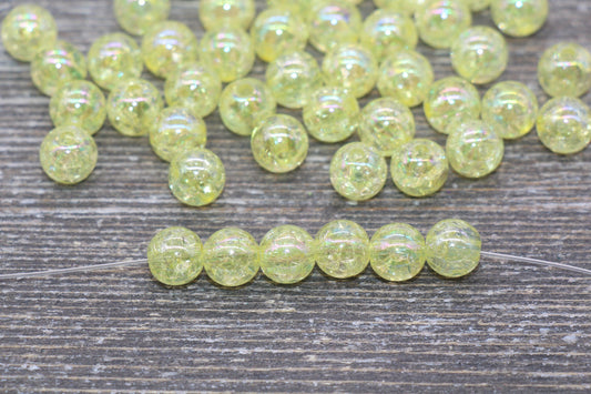 8mm Yellow AB Gumball Beads, Iridescent Acrylic Crackle Loose Beads, Bubblegum Beads, Chunky Beads, Smooth Round Plastic Beads #1755