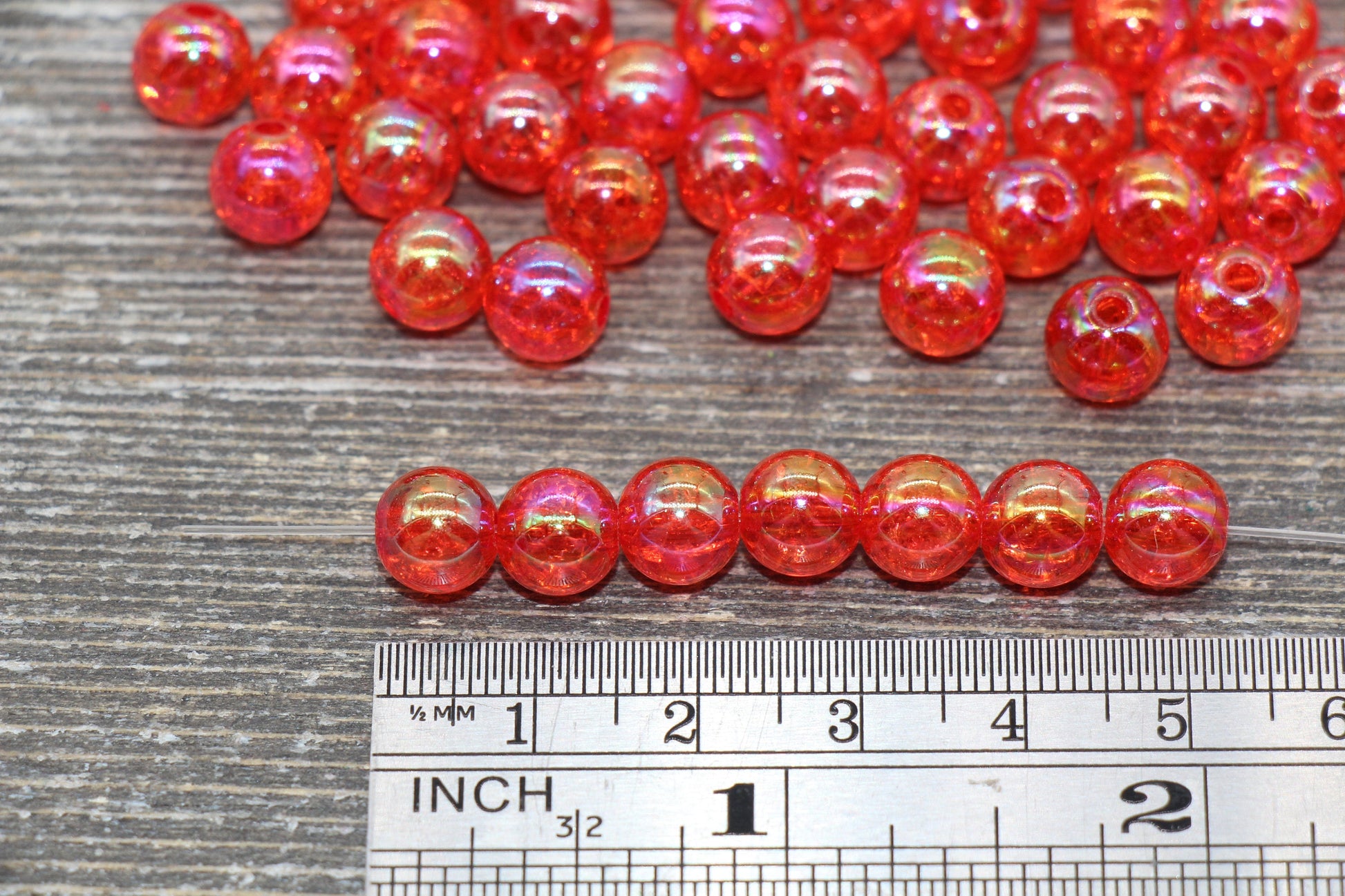 8mm Red AB Gumball Beads, Iridescent Acrylic Crackle Loose Beads, Bubblegum Beads, Chunky Beads, Smooth Round Plastic Beads #1757