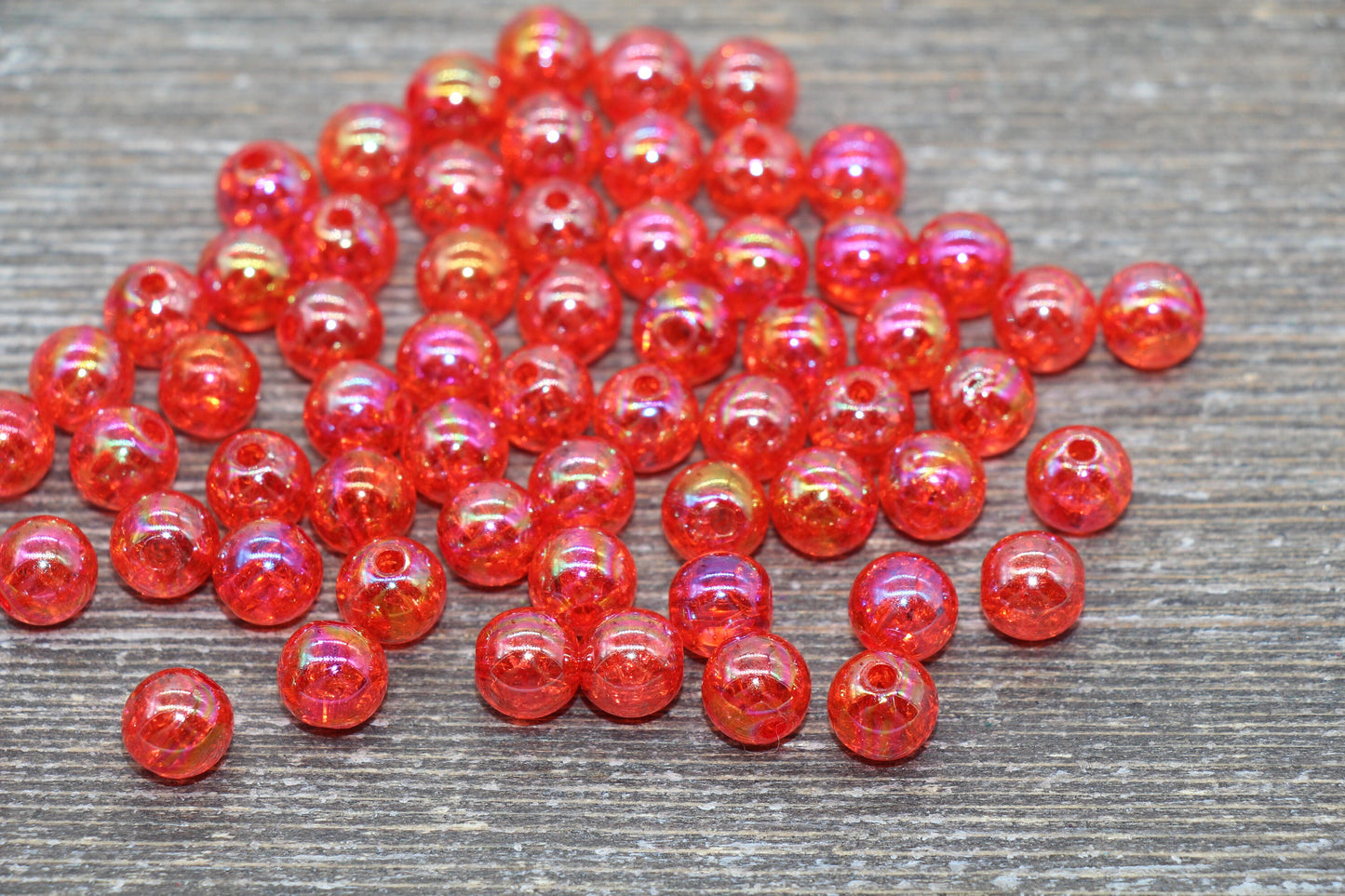 8mm Red AB Gumball Beads, Iridescent Acrylic Crackle Loose Beads, Bubblegum Beads, Chunky Beads, Smooth Round Plastic Beads #1757