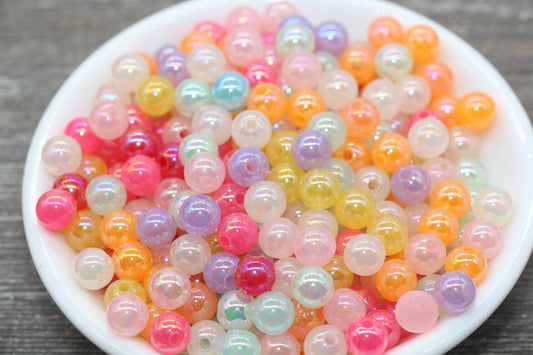 8mm Jelly Pastel Multicolor AB Gumball Beads, Iridescent Round Loose Beads, Bubblegum Beads, Chunky Beads, Smooth Round Plastic Beads #1764