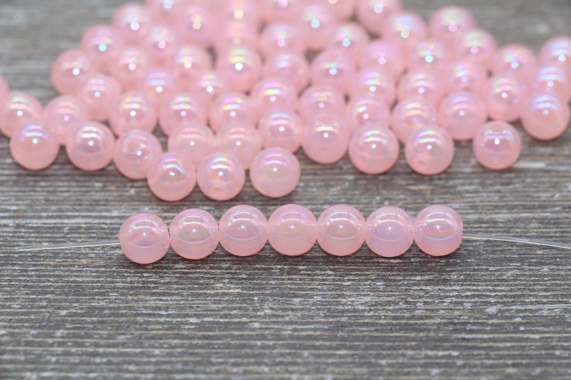 8mm Jelly Pink AB Gumball Beads, Iridescent Acrylic Round Loose Beads, Bubblegum Beads, Chunky Beads, Smooth Round Plastic Beads #1765