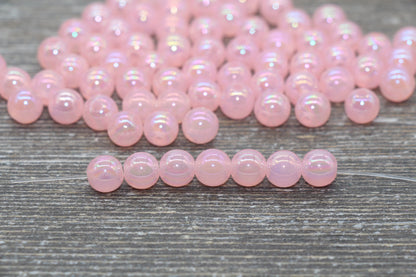 8mm Jelly Pink AB Gumball Beads, Iridescent Acrylic Round Loose Beads, Bubblegum Beads, Chunky Beads, Smooth Round Plastic Beads #1765