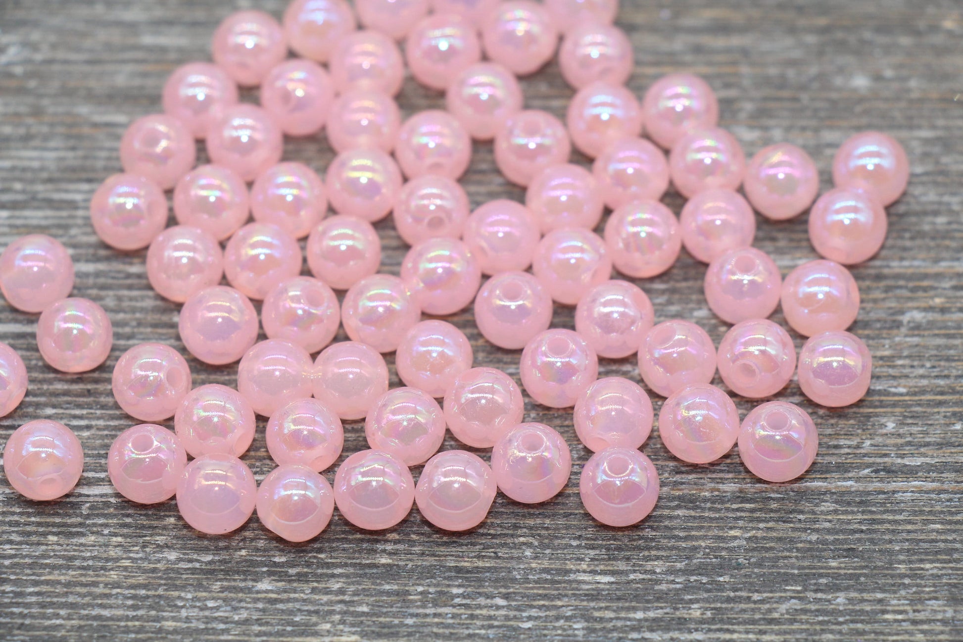 8mm Jelly Pink AB Gumball Beads, Iridescent Acrylic Round Loose Beads, Bubblegum Beads, Chunky Beads, Smooth Round Plastic Beads #1765