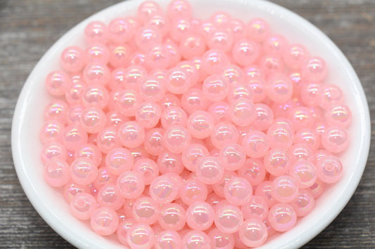 8mm Jelly Pink AB Gumball Beads, Iridescent Acrylic Round Loose Beads, Bubblegum Beads, Chunky Beads, Smooth Round Plastic Beads #1765