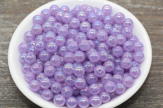 8mm Jelly Purple AB Gumball Beads, Iridescent Acrylic Round Loose Beads, Bubblegum Beads, Chunky Beads, Smooth Round Plastic Beads #1766