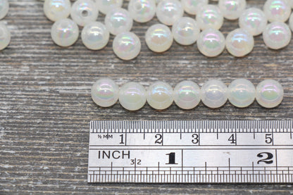 8mm Jelly Off White AB Gumball Beads, Iridescent Acrylic Round Loose Beads, Bubblegum Beads, Chunky Beads, Smooth Round Plastic Beads #1767