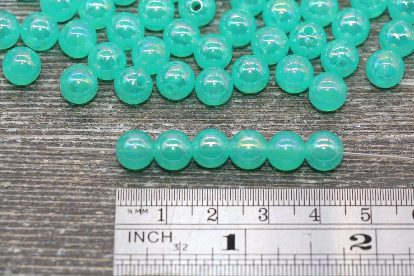 8mm Jelly Aqua Mint Green AB Gumball Beads, Iridescent Acrylic Round Loose Beads, Bubblegum Beads, Chunky Beads, Smooth Round Beads #1768