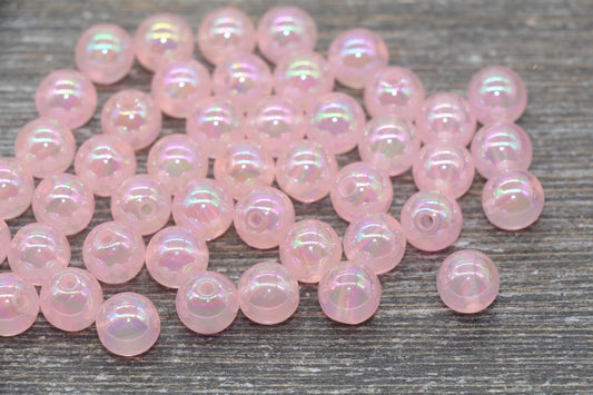 10mm Jelly Pink AB Gumball Beads, Iridescent Acrylic Loose Beads, Bubblegum Beads, Chunky Beads, Smooth Round Plastic Beads #1769