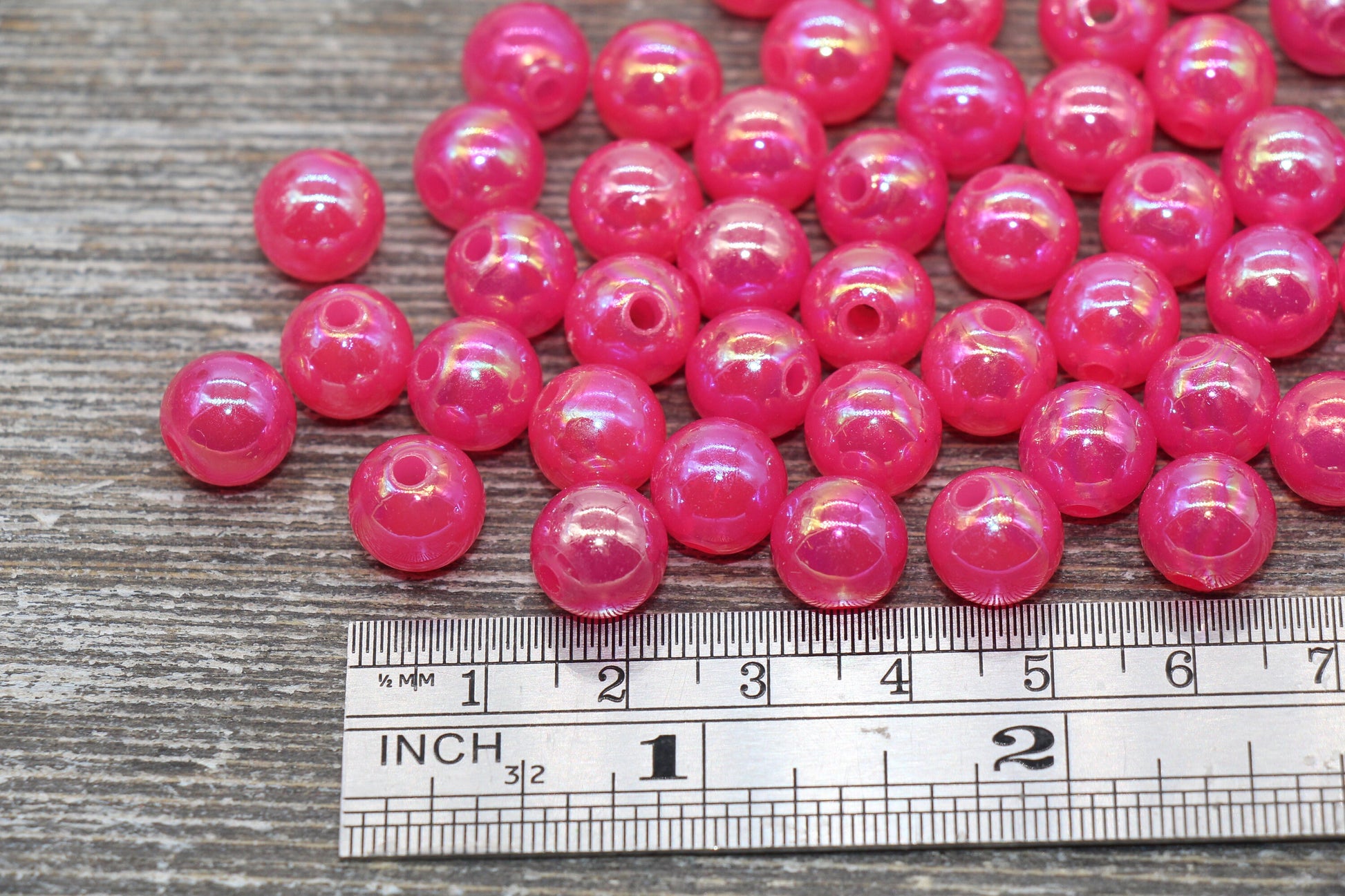 10mm Jelly Hot Pink AB Gumball Beads, Iridescent Acrylic Loose Beads, Bubblegum Beads, Chunky Beads, Smooth Round Plastic Beads #1770