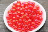10mm Jelly Red AB Gumball Beads, Iridescent Acrylic Loose Beads, Bubblegum Beads, Chunky Beads, Smooth Round Plastic Beads #1771