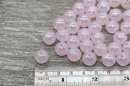 12mm Jelly Pastel Pink Iridescent Gumball Beads, Rainbow AB Acrylic Loose Beads, Bubblegum Beads, Chunky Beads, Smooth Round Beads #1775