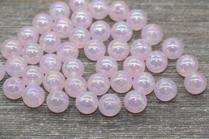 12mm Jelly Pastel Pink Iridescent Gumball Beads, Rainbow AB Acrylic Loose Beads, Bubblegum Beads, Chunky Beads, Smooth Round Beads #1775