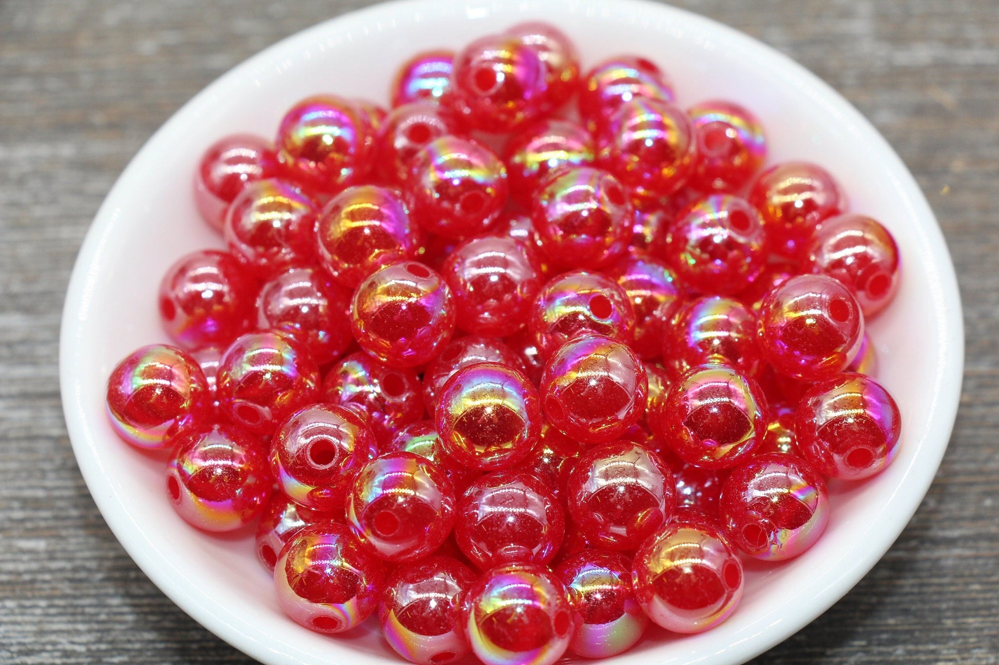 12mm Jelly Red Iridescent Gumball Beads, Rainbow AB Acrylic Loose Beads, Bubblegum Beads, Chunky Beads, Smooth Round Beads #1778