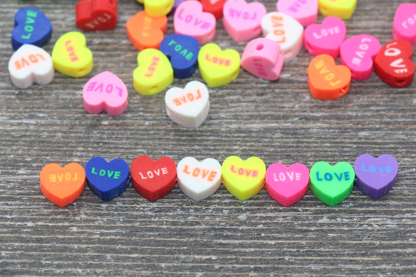 Heart Polymer Clay Beads, Multicolor Love Heart Cane Beads, Heart Clay Beads, Rainbow Heart Beads, Jewelry Beads, Beads for Bracelet #48