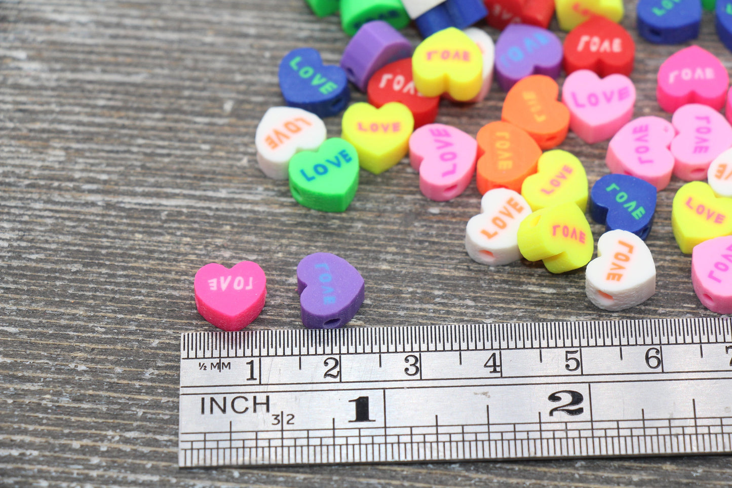 Heart Polymer Clay Beads, Multicolor Love Heart Cane Beads, Heart Clay Beads, Rainbow Heart Beads, Jewelry Beads, Beads for Bracelet #48