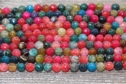 Faceted Tourmaline Agate Beads, Multicolor Gemstone Round Loos Beads, Sizes 6mm 8mm 10mm 12mm 14mm, Full Strand 15.5 inch, #212
