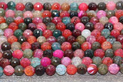 Faceted Tourmaline Agate Beads, Multicolor Gemstone Round Loos Beads, Sizes 6mm 8mm 10mm 12mm 14mm, Full Strand 15.5 inch, #212