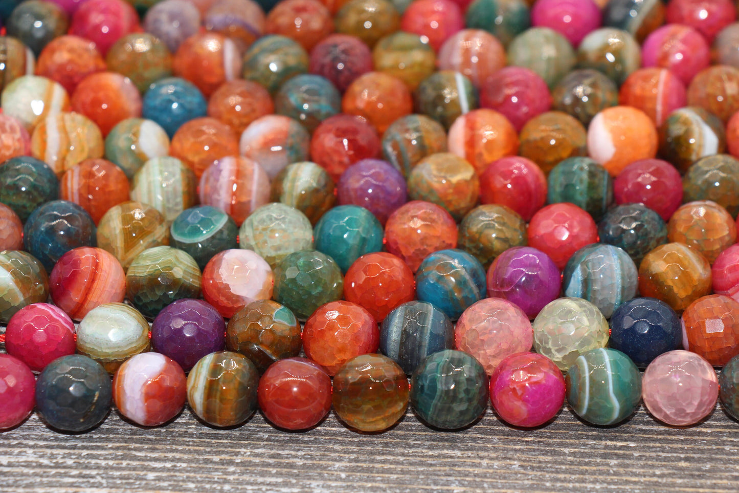 Faceted Tourmaline Agate Beads, Multicolor Gemstone Round Loos Beads, Sizes 6mm 8mm 10mm 12mm 14mm, Full Strand 15.5 inch, #212