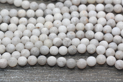 White Crazy Lace Agate Beads, Gemstone Round Loose Beads, Sizes 4mm 6mm 8mm 10mm 12mm , Full Strand 15.5 inch, #213