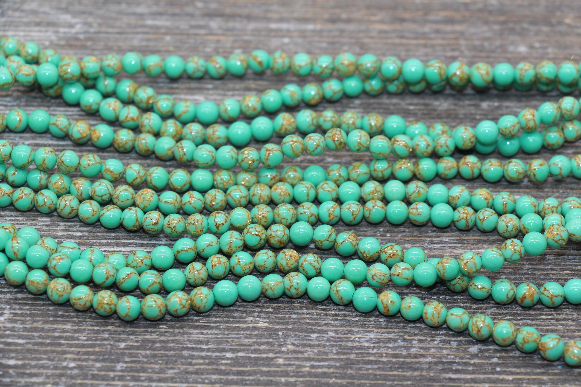 Gold Lace Turquoise Beads, Green Gemstone Beads, Gemstone Smooth Round Beads, Sizes 4mm 6mm 8mm 10mm 12mm, 15.5 inch, #215