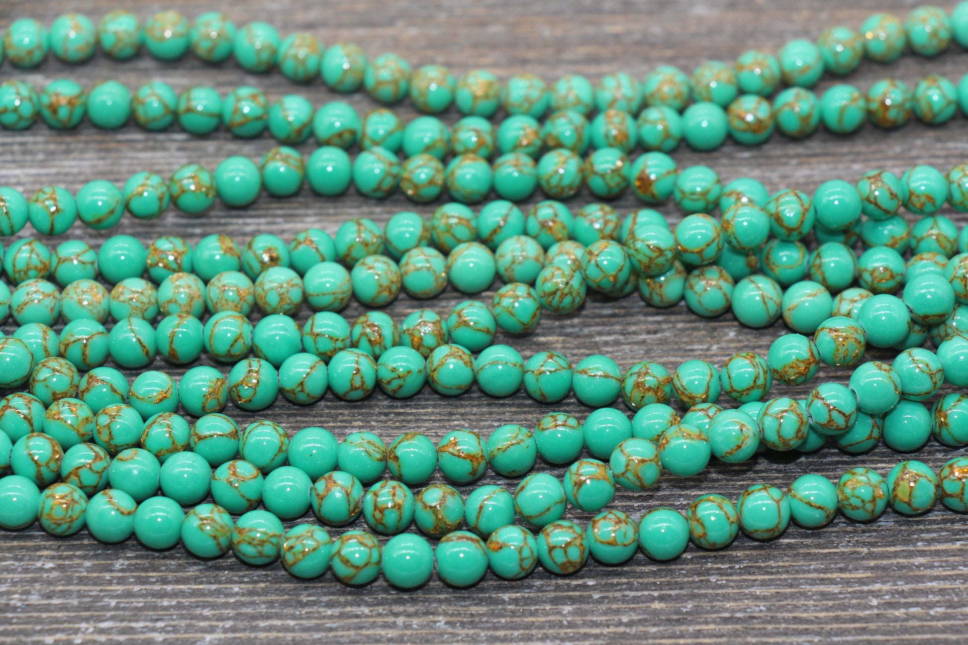 Gold Lace Turquoise Beads, Green Gemstone Beads, Gemstone Smooth Round Beads, Sizes 4mm 6mm 8mm 10mm 12mm, 15.5 inch, #215