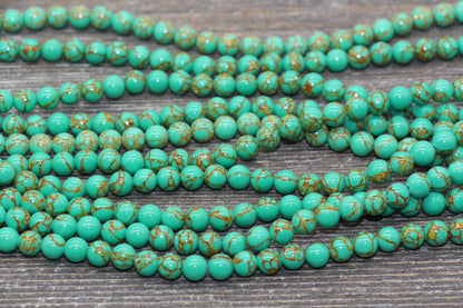 Gold Lace Turquoise Beads, Green Gemstone Beads, Gemstone Smooth Round Beads, Sizes 4mm 6mm 8mm 10mm 12mm, 15.5 inch, #215