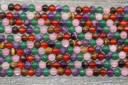Mixed Stone Beads, Multi Stone Beads, Smooth Gemstones Round Beads, Sizes 4mm 6mm 8mm 10mm,12mm, Full Strand 15.5 inch, #42