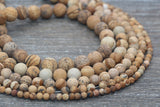 Matte Picture Jasper Beads, Frosted Gemstones Round Loose Beads, Jewelry Making Bracelet Beads, 4mm 6mm 8mm 10mm,12mm, 15.5'' Strand, #221