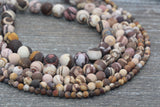 Matte Australian Zebra Jasper Beads, Frosted Zebra Gemstones Round Beads, Sizes 4mm 6mm 8mm 10mm, 15.5'' Strand #222