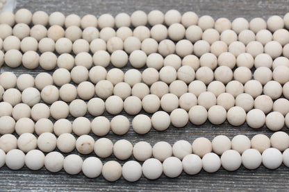 Matte White Fossil Stone Beads, Frosted Fossil Gemstone Round Beads, Size 4mm 6mm 9mm 10mm 12mm, 15.5" Strand #13