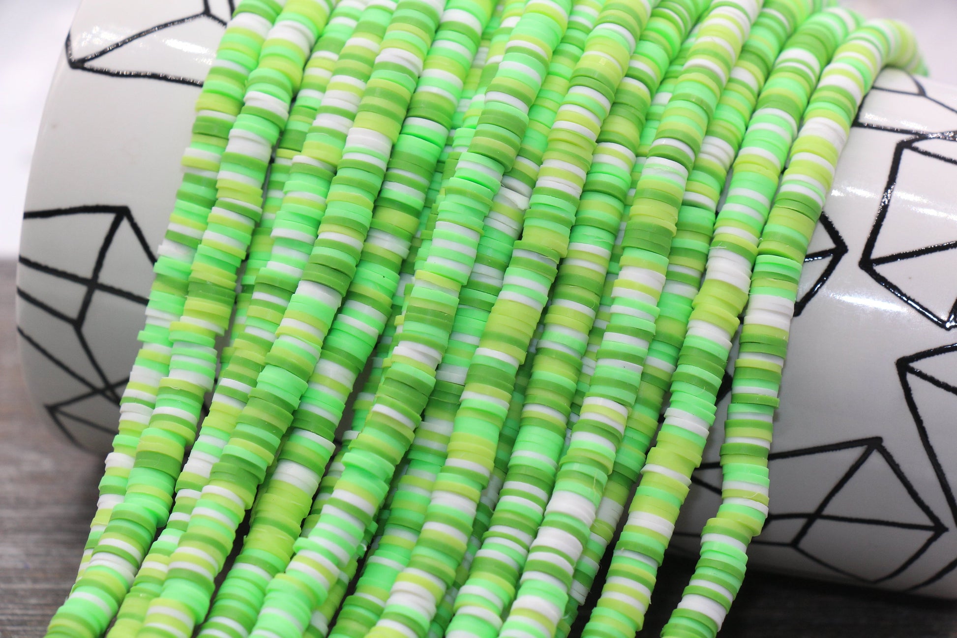 6mm Multicolored Heishi Beads, Green Mixed Color Polymer Clay Disc Beads, African Disc Beads, Wholesale Vinyl Heishi, 16 inch Strand #44