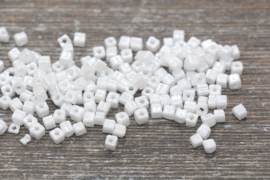 Square Glass Seed Beads, 4mm Cube Glass Beads, White Square Seed Beads, Opaque Beads, Beading Supplies #1238