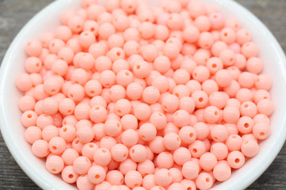 6mm Peach Gumball Beads, Round Acrylic Peach Loose Beads, Bubblegum Beads, Chunky Beads, Smooth Plastic Round Beads #888