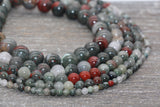 African Blood Stone Beads, Blood Stone Gemstones Round Beads, Jewelry Making Size 4mm 6mm 8mm 10mm, Full Strand 15.5 inch #37