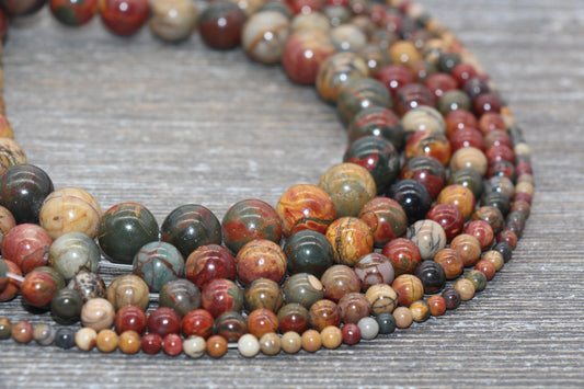 Picasso Jasper Beads, Picasso Gemstone Round Beads, Jewelry Making Bracelet Beads Size 4mm 6mm 8mm 10mm 12mm, 15.5'' Strand #65